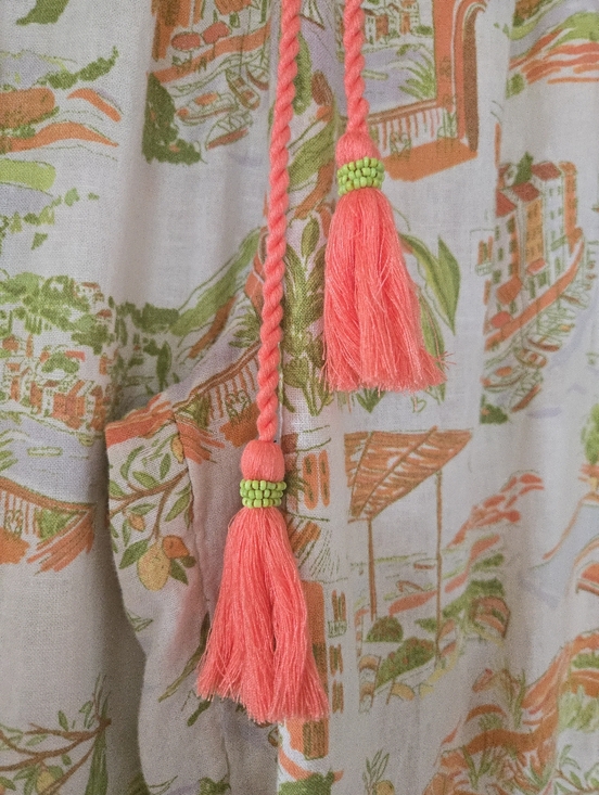 Cynthia Rowley White Wide-Leg Linen Pants with Pink & Green Print - Picture 5 of 11